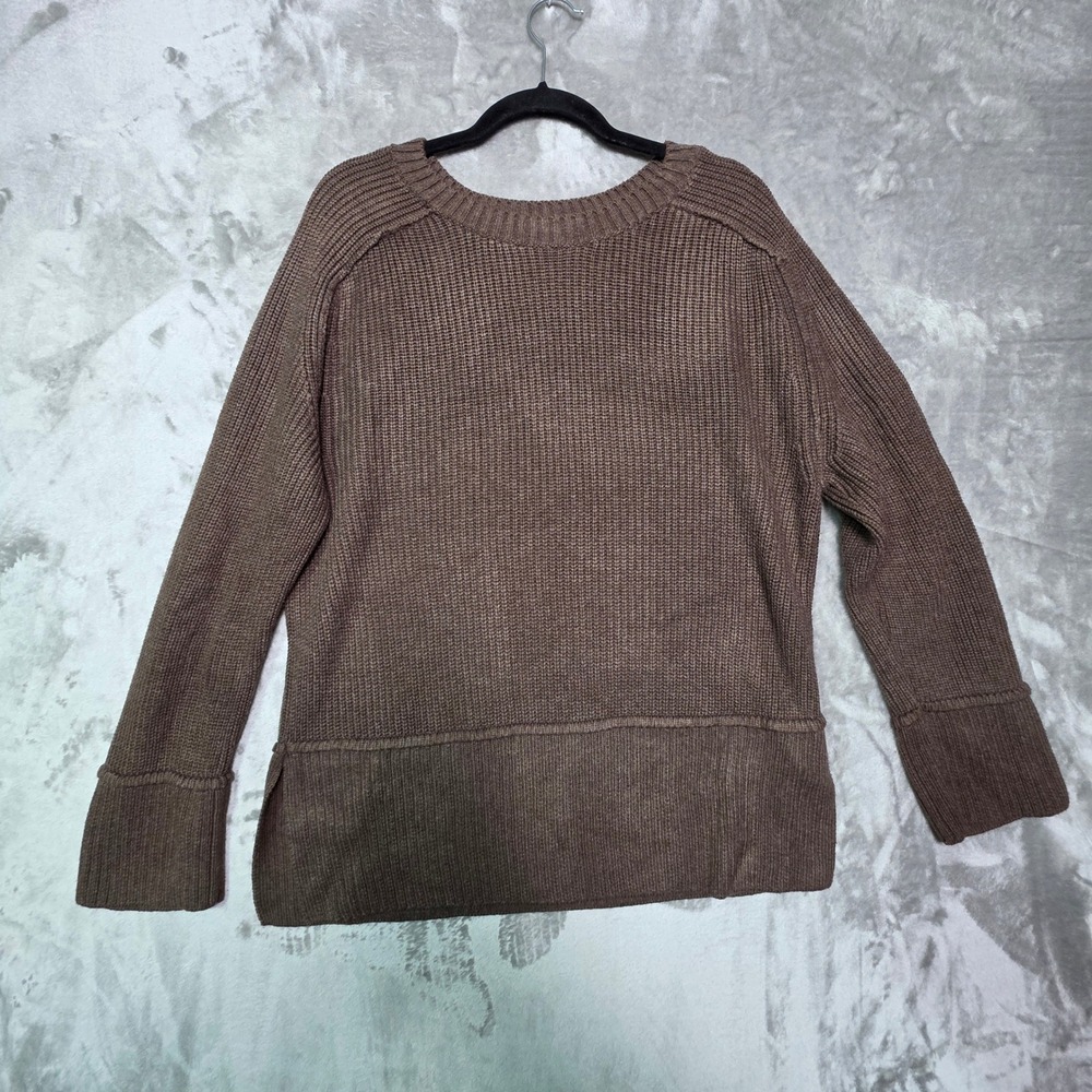 Pilcro Anthropologie Brown Shaker Knit Step Hem Sweater OB2065983 Womens Medium
